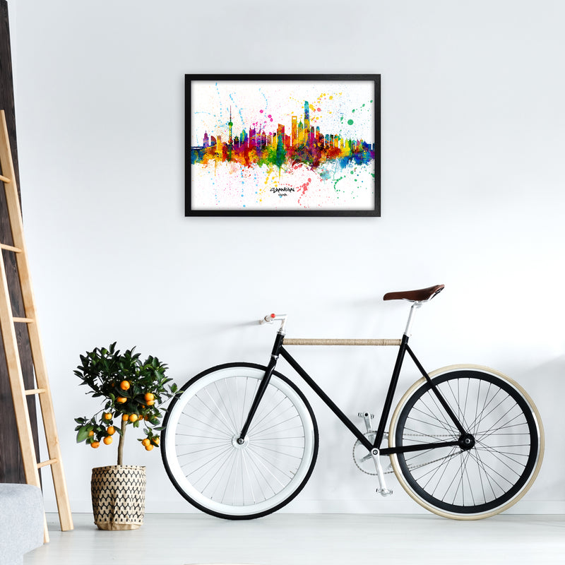 Shanghai China Skyline Splash Art Print by Michael Tompsett A2 White Frame