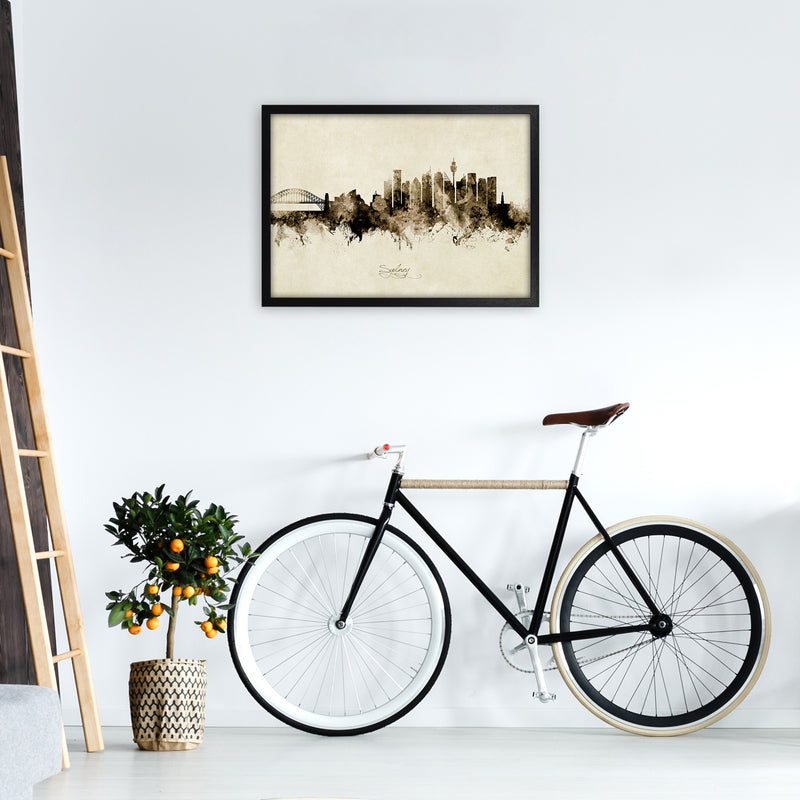 Sydney Australia Skyline Vintage Art Print by Michael Tompsett A2 White Frame