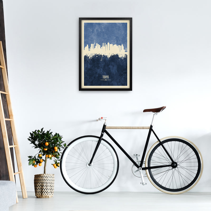 Tokyo Japan Skyline Portrait Navy Art Print by Michael Tompsett A2 White Frame