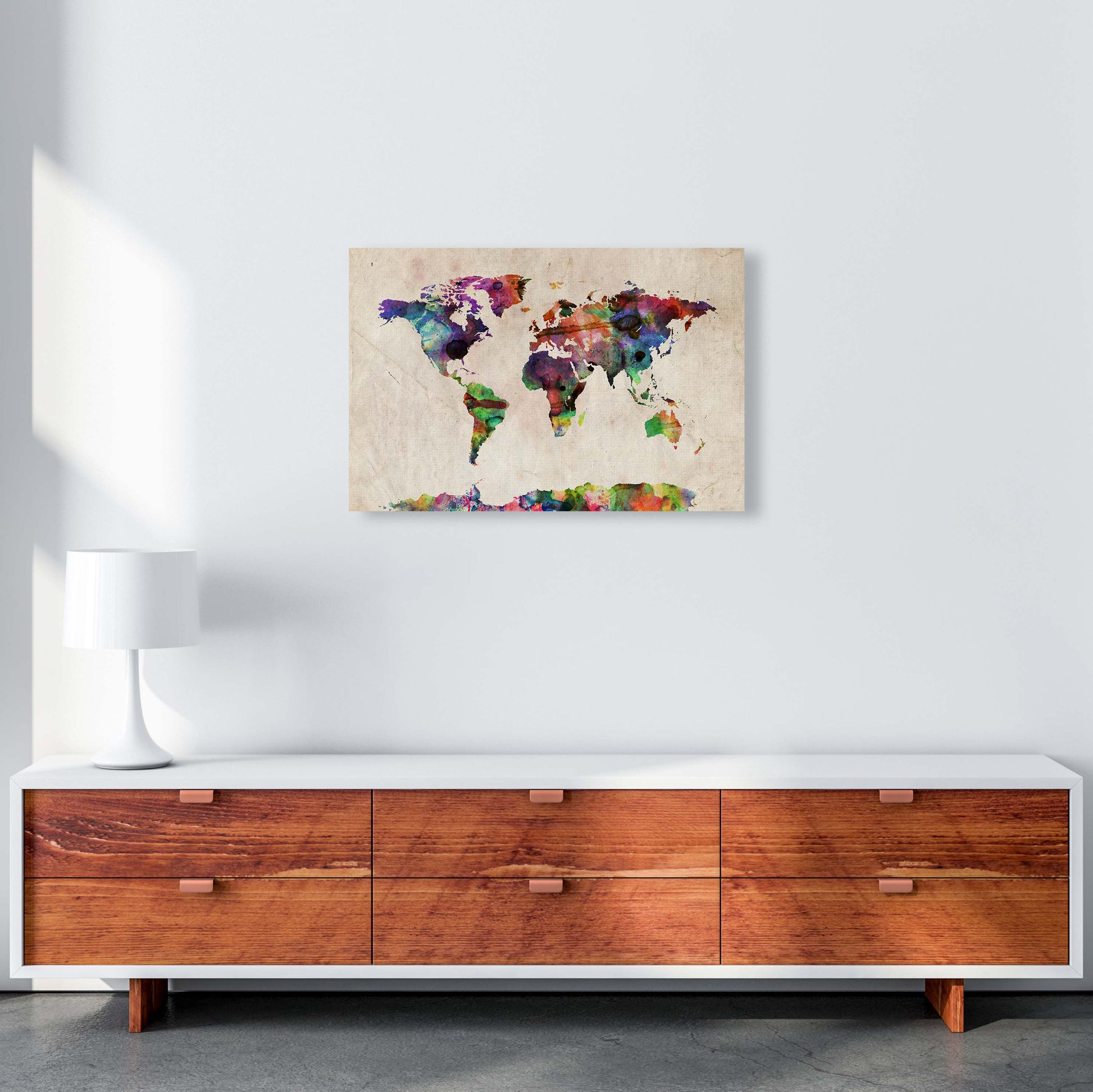 World Map Abstract Watercolour Art Print by Michael Tompsett A2 Canvas