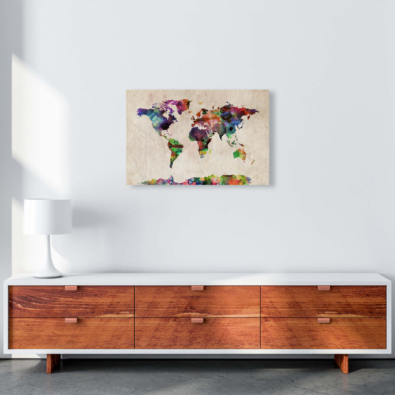 World Map Abstract Watercolour Art Print by Michael Tompsett A2 Canvas
