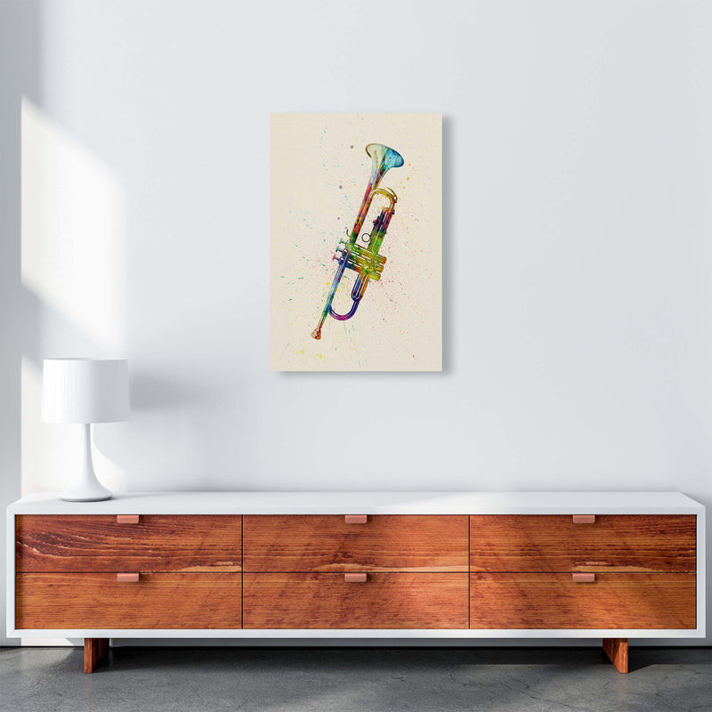 Trumpet Watercolour Multi-Colour Print by Michael Tompsett A2 Canvas