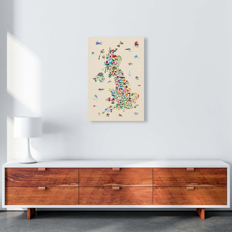 Animal Map of Great Britain Beige Print by Michael Tompsett A2 Canvas