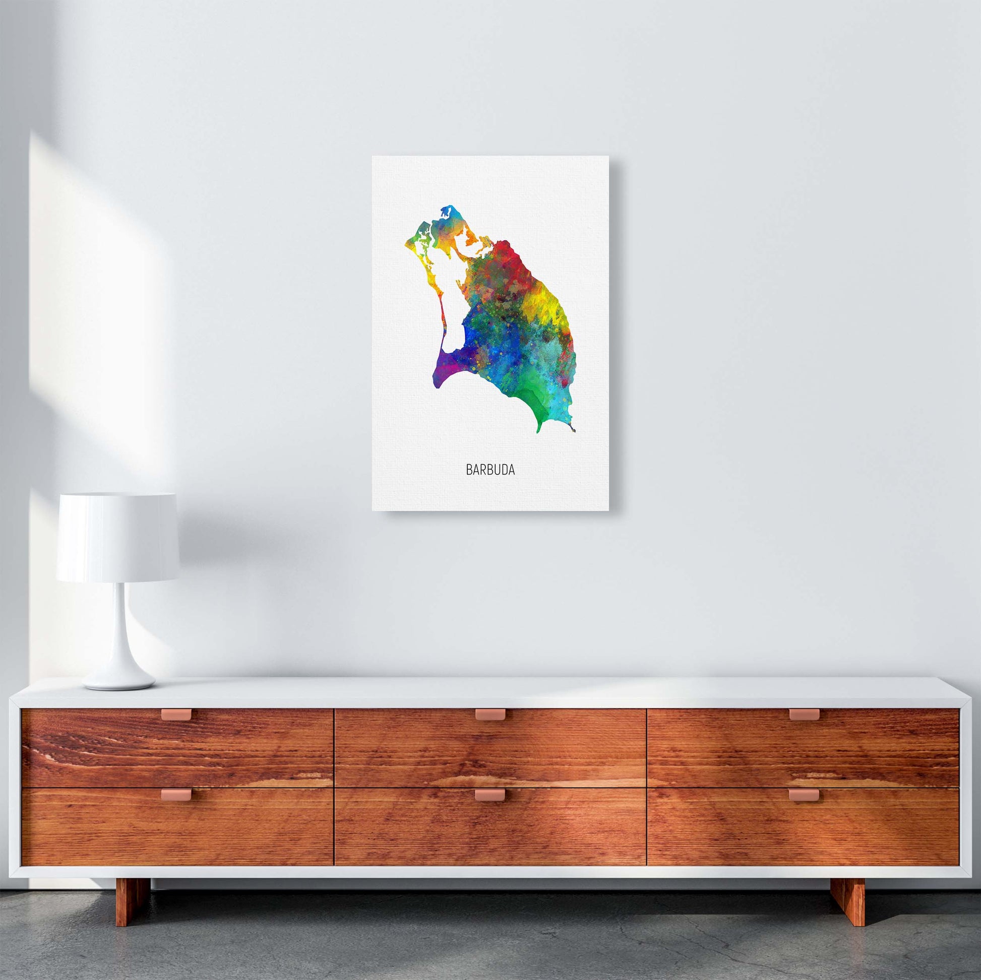 Barbuda Watercolour Map Art Print by Michael Tompsett A2 Canvas