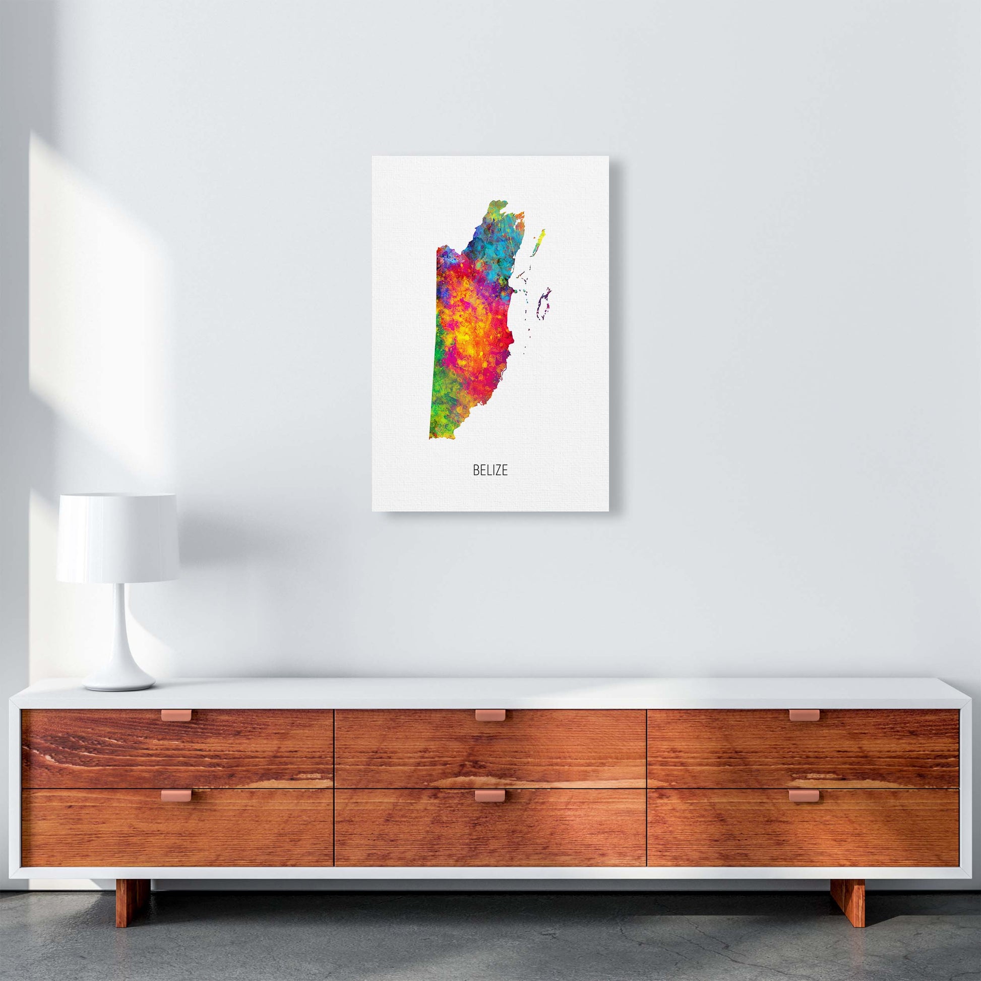 Belize Watercolour Map Art Print by Michael Tompsett A2 Canvas