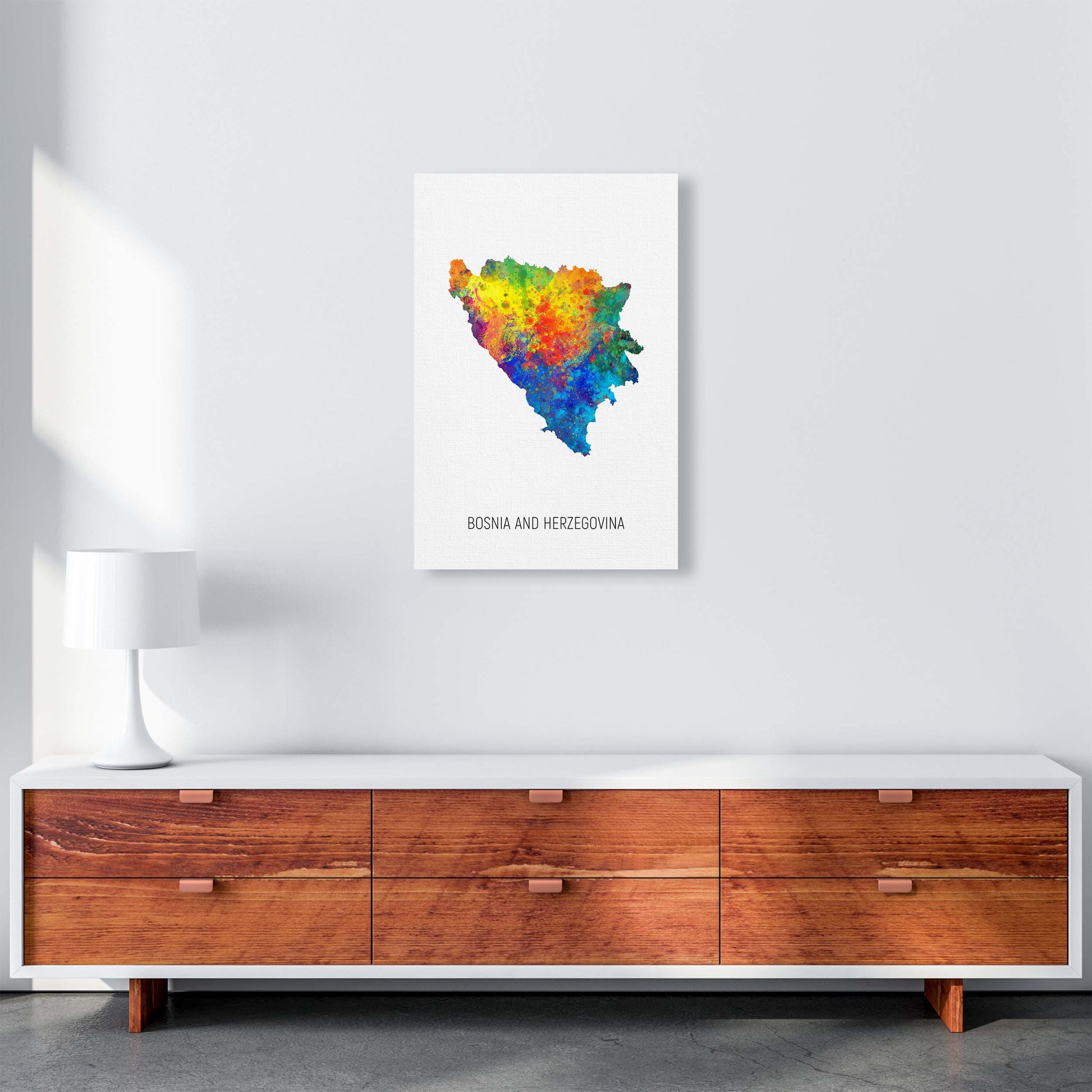Bosnia And Herzegovina Watercolour Map  by Michael Tompsett A2 Canvas