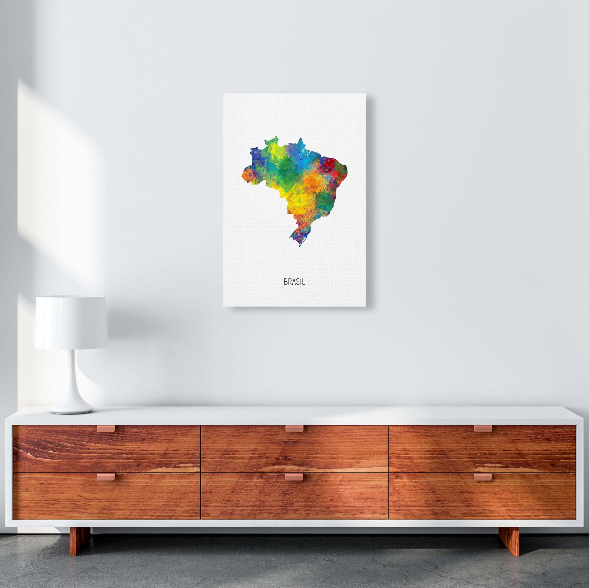 Brasil Watercolour Map Art Print by Michael Tompsett A2 Canvas