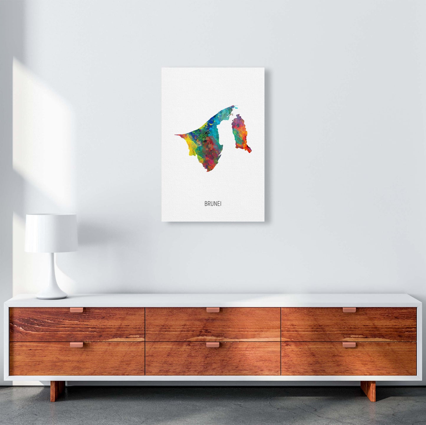 Brunei Watercolour Map Art Print by Michael Tompsett A2 Canvas
