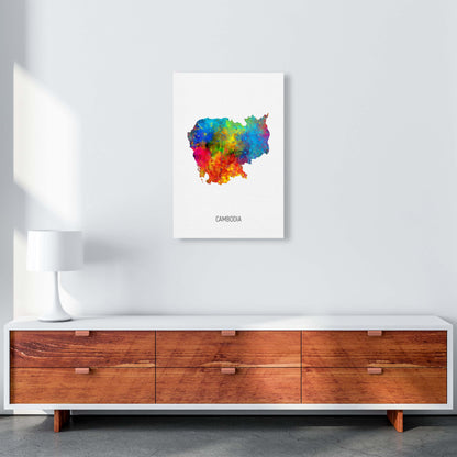 Cambodia Watercolour Map Art Print by Michael Tompsett A2 Canvas