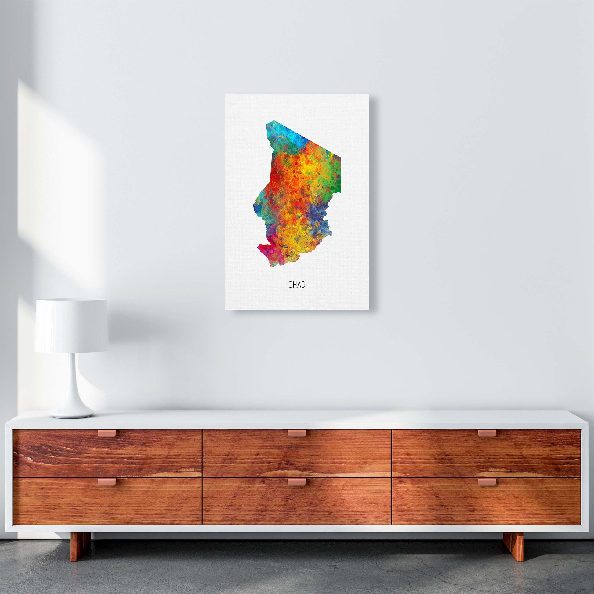 Chad Watercolour Map Art Print by Michael Tompsett A2 Canvas