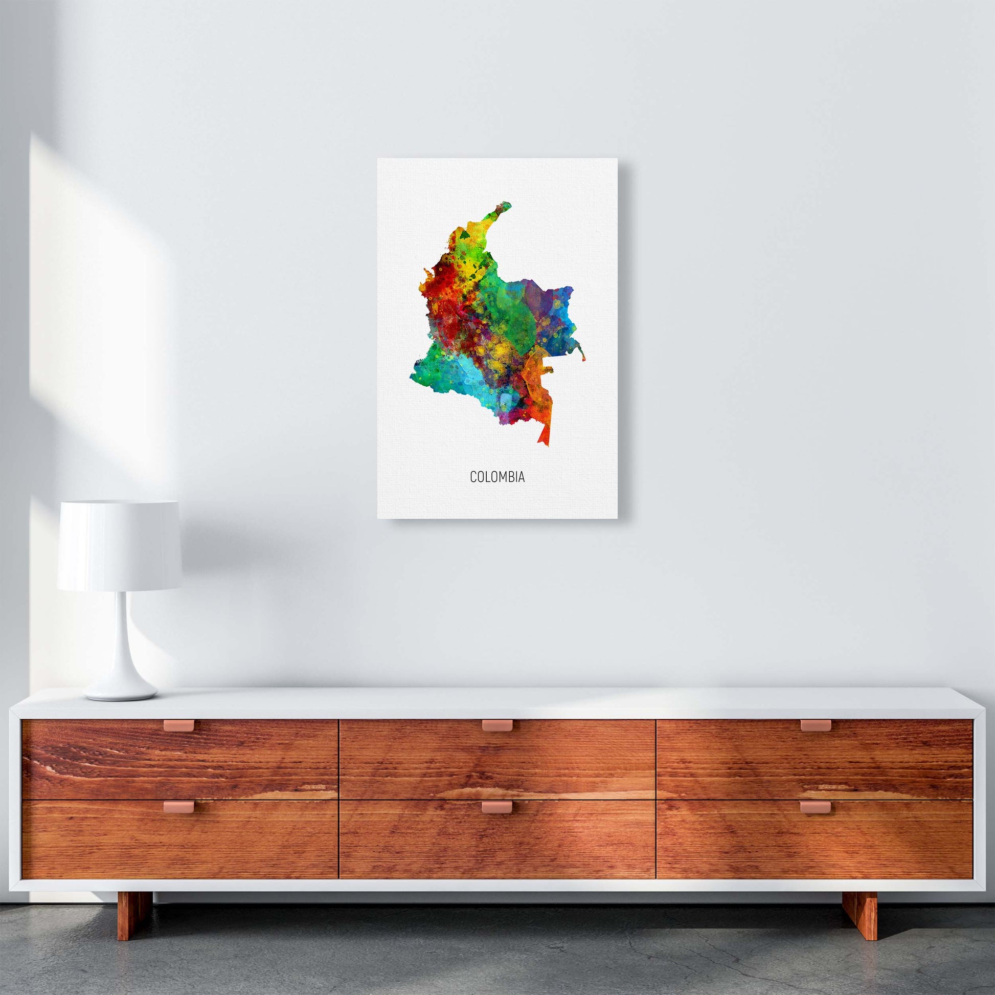 Colombia Watercolour Map Art Print by Michael Tompsett A2 Canvas
