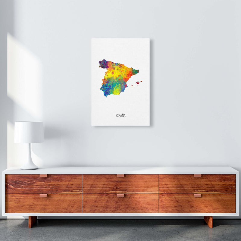 Espana Watercolour Map Art Print by Michael Tompsett A2 Canvas