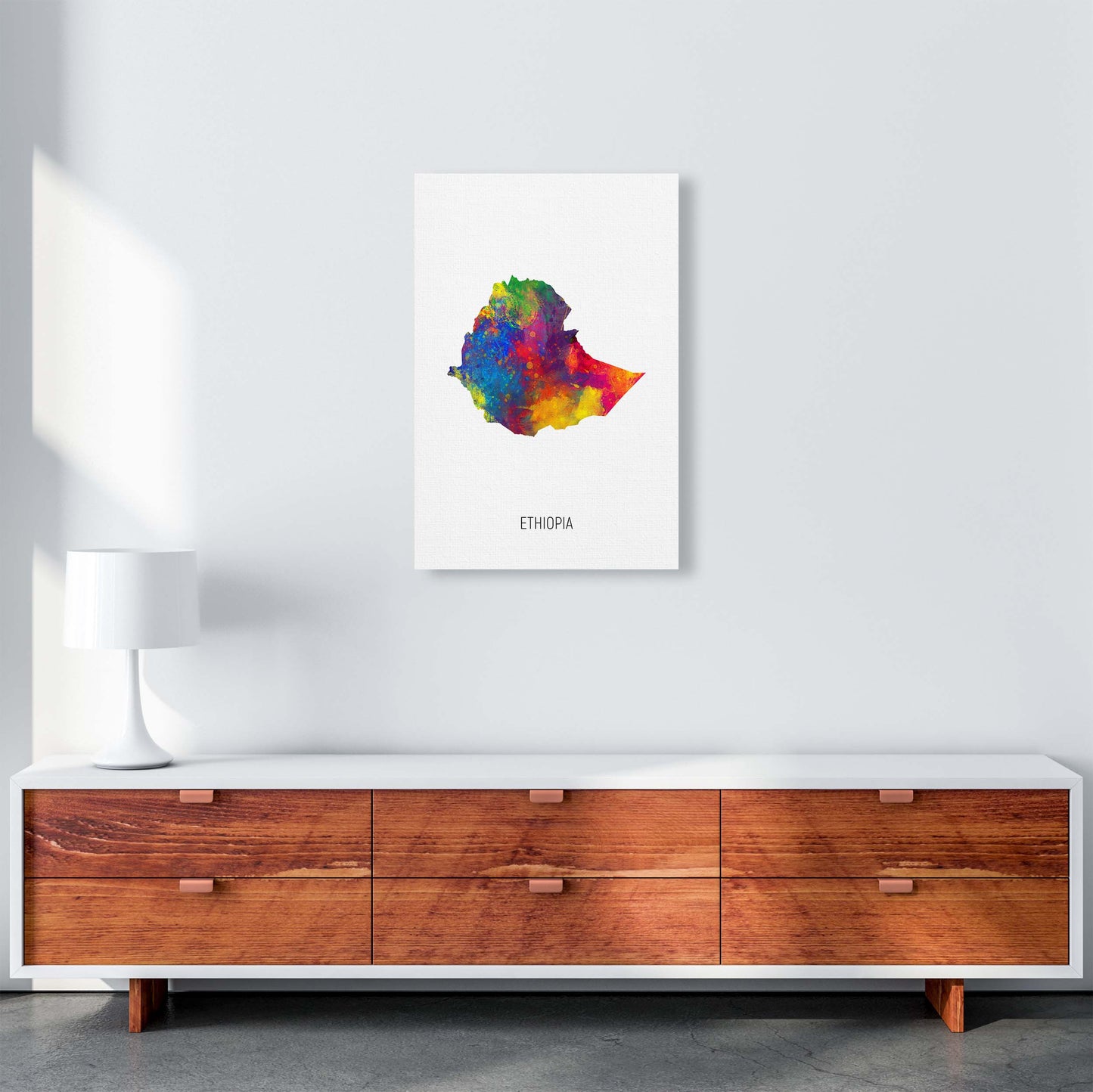 Ethiopia Watercolour Map Art Print by Michael Tompsett A2 Canvas