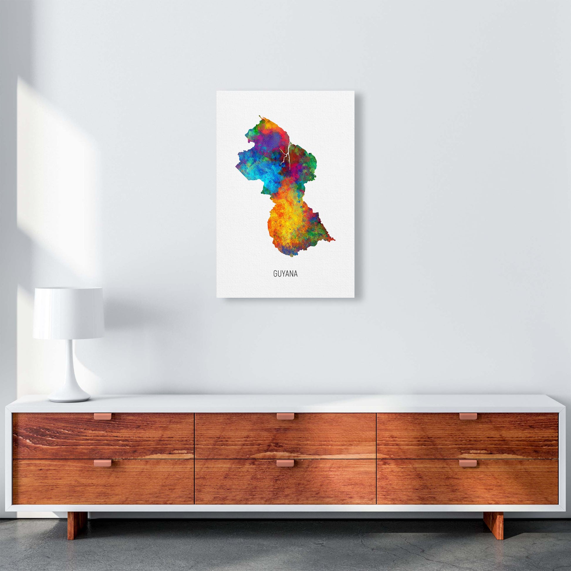 Guyana Watercolour Map Art Print by Michael Tompsett A2 Canvas
