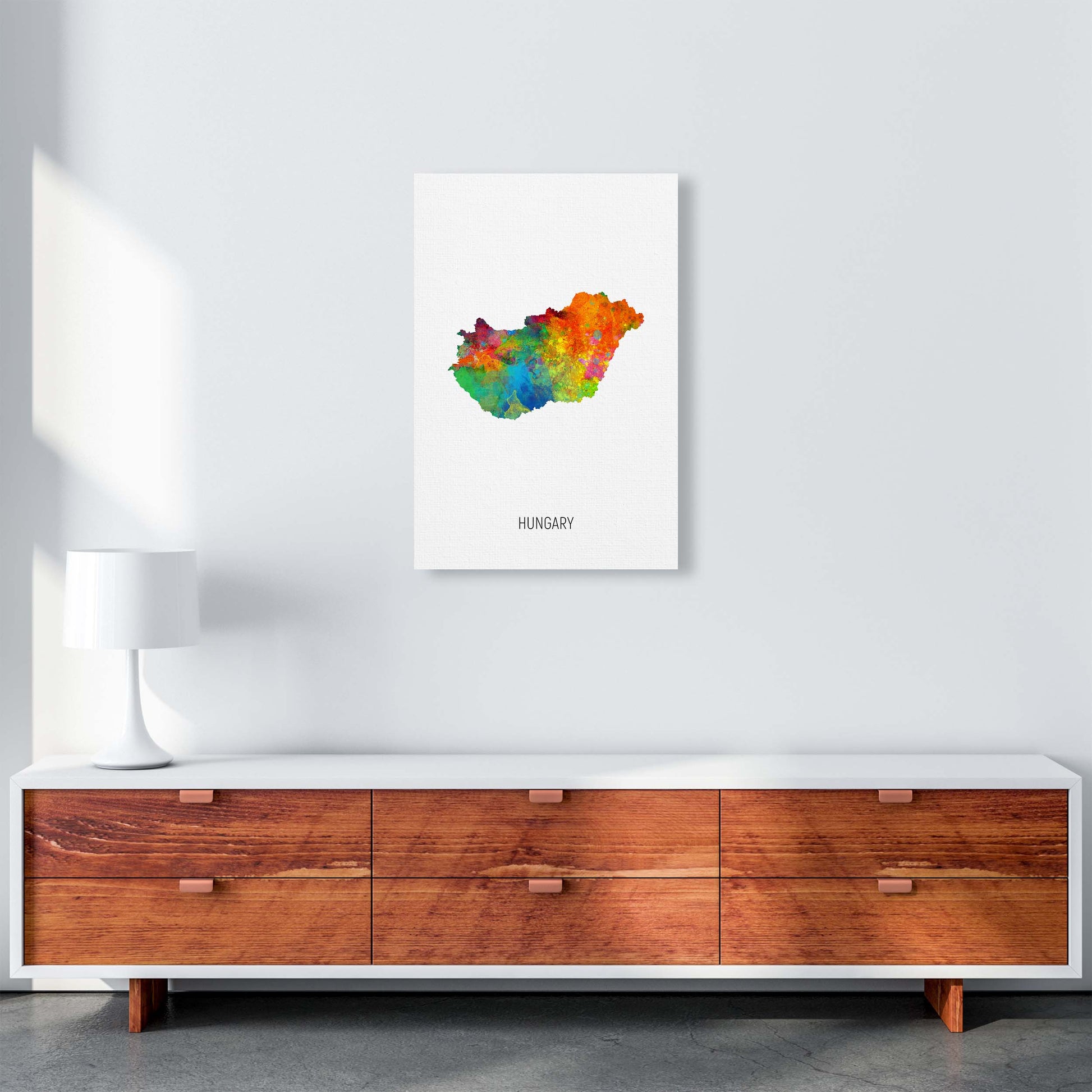 Hungary Watercolour Map Art Print by Michael Tompsett A2 Canvas