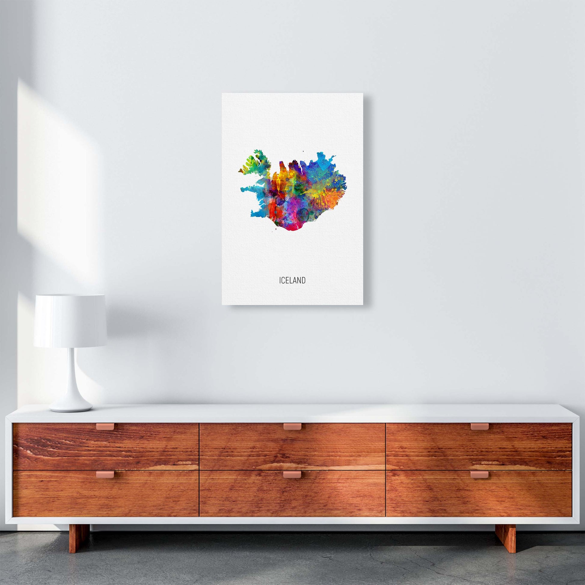 Iceland Watercolour Map Art Print by Michael Tompsett A2 Canvas
