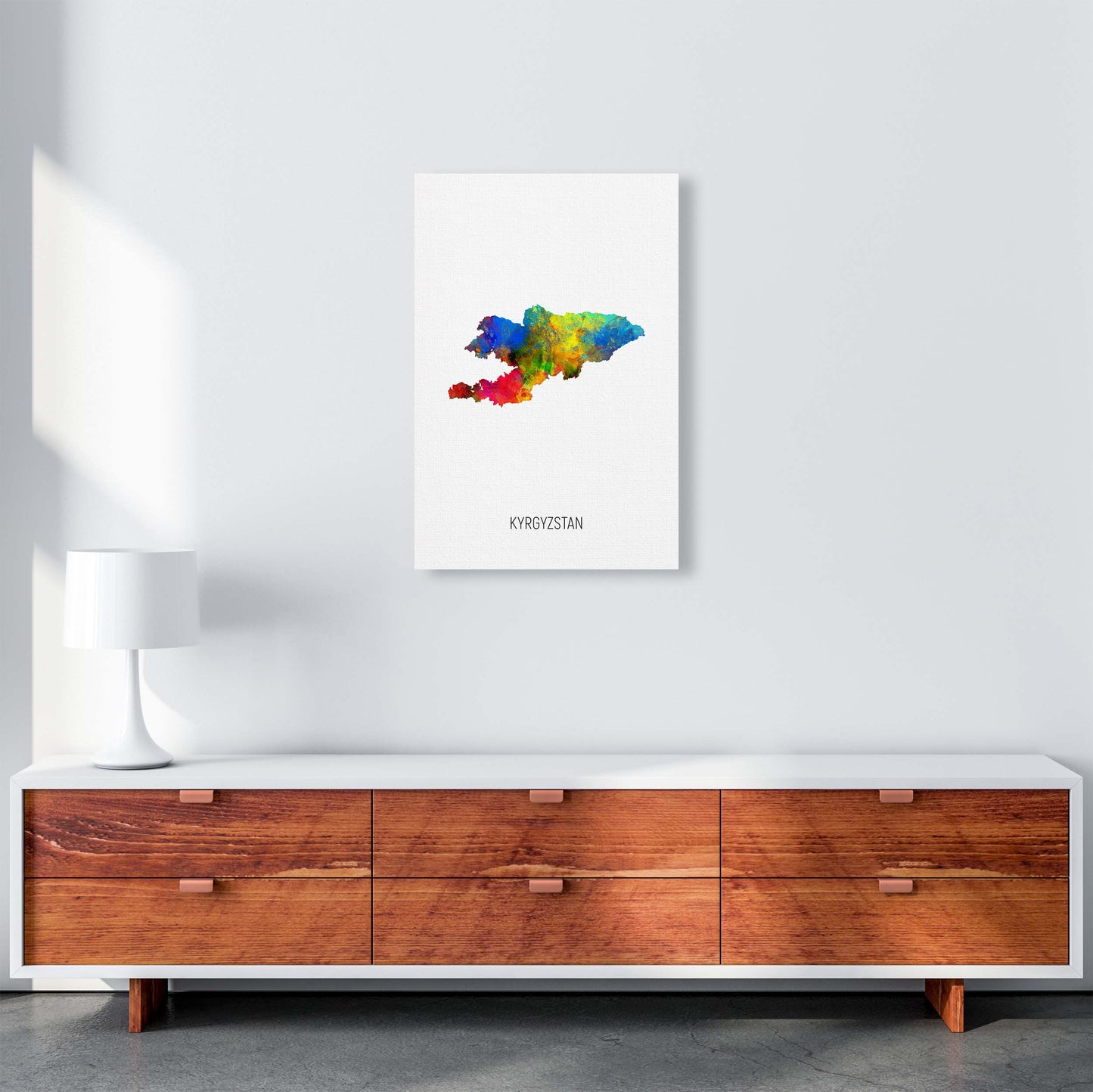 Kyrgyzstan Watercolour Map Art Print by Michael Tompsett A2 Canvas