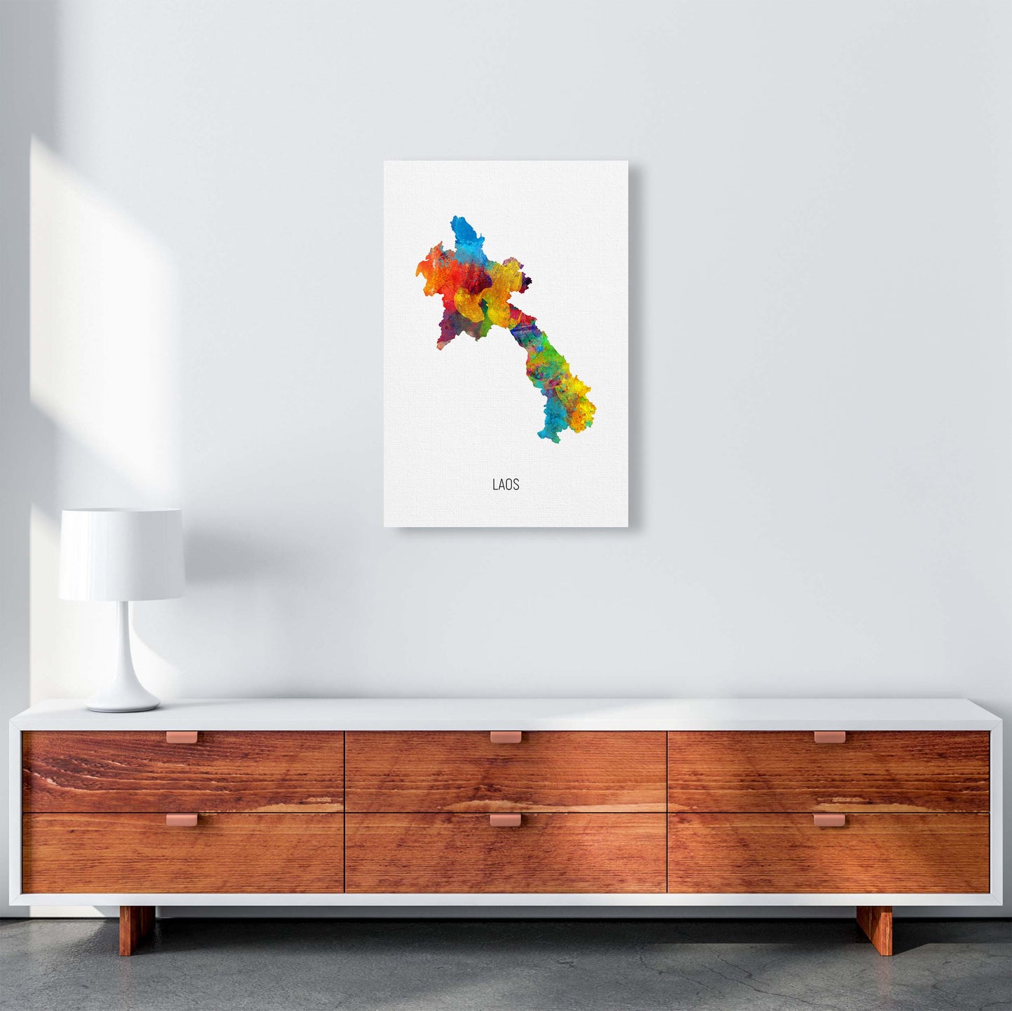Laos Watercolour Map Art Print by Michael Tompsett A2 Canvas