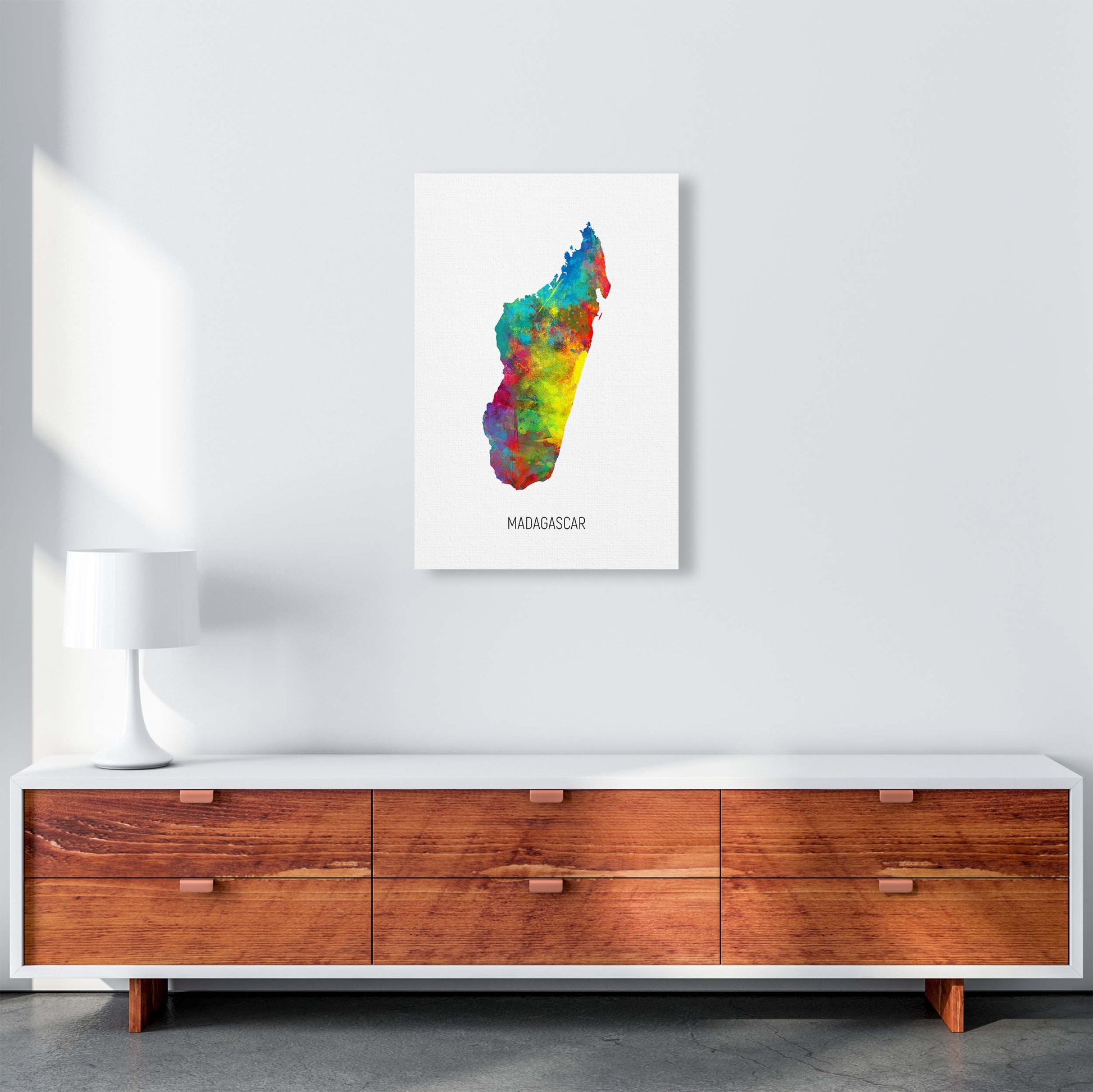 Madagascar Watercolour Map Art Print by Michael Tompsett A2 Canvas