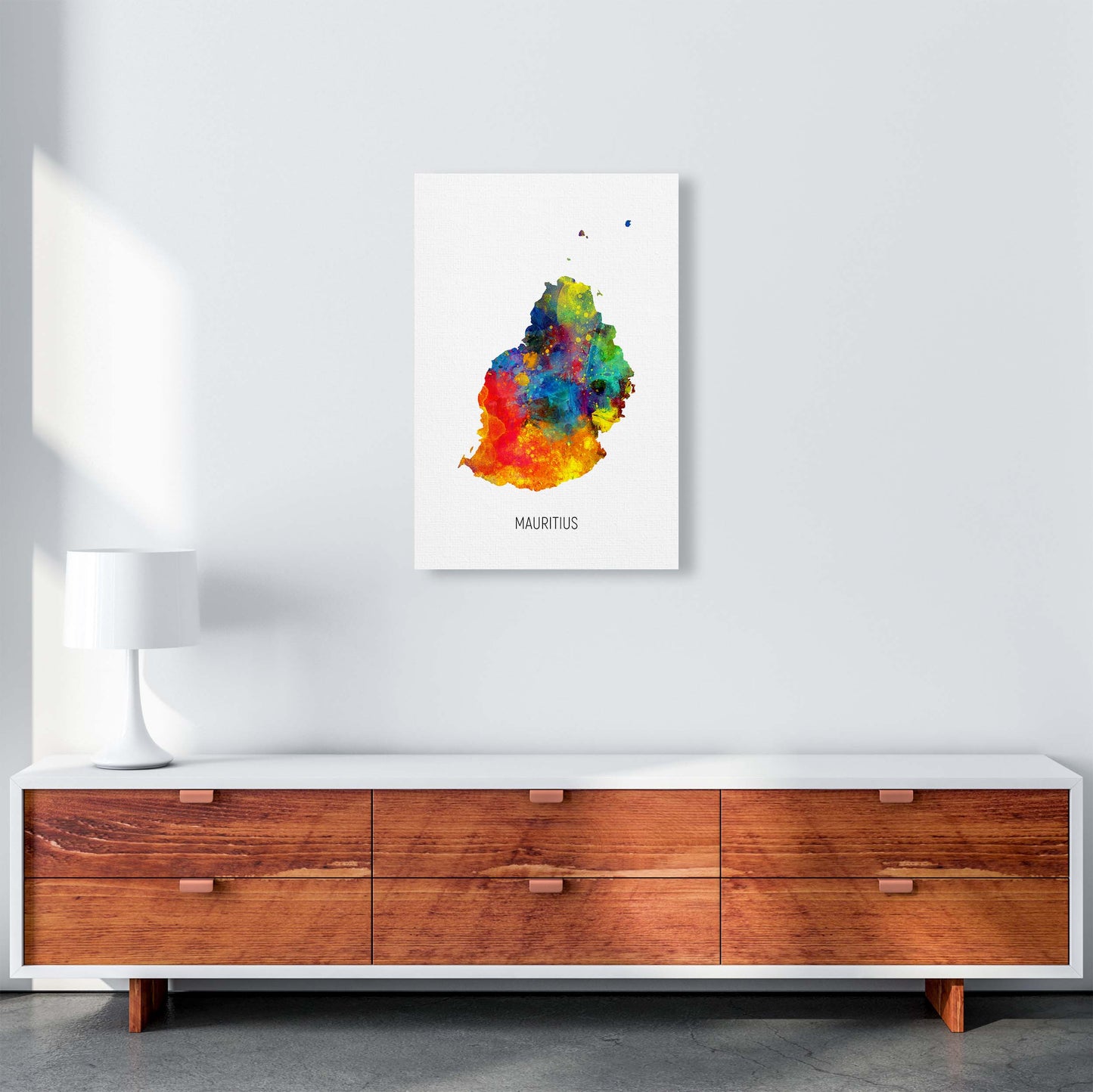 Mauritius Watercolour Map Art Print by Michael Tompsett A2 Canvas