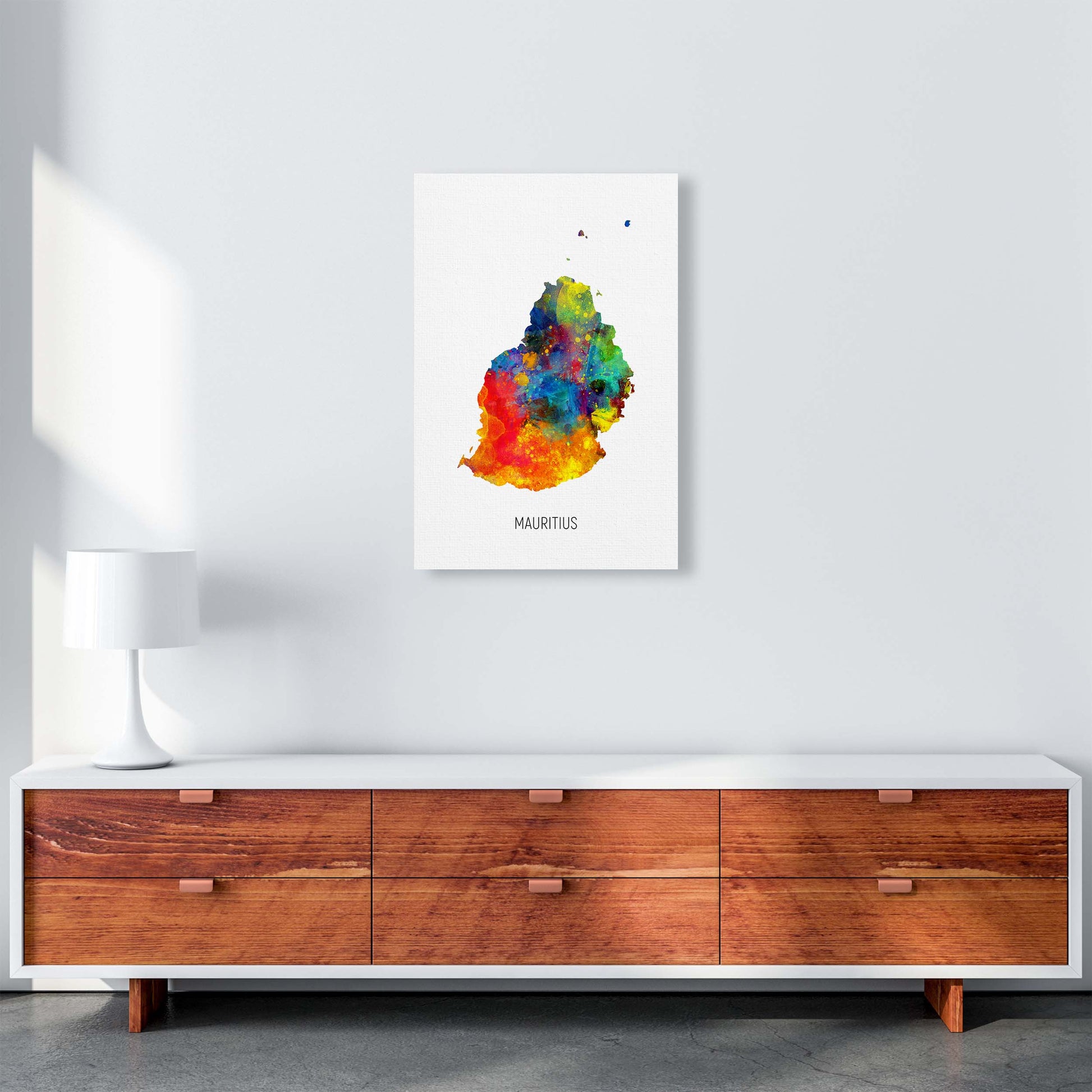 Mauritius Watercolour Map Art Print by Michael Tompsett A2 Canvas