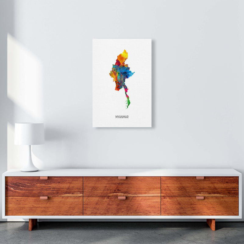 Myanmar Watercolour Map Art Print by Michael Tompsett A2 Canvas