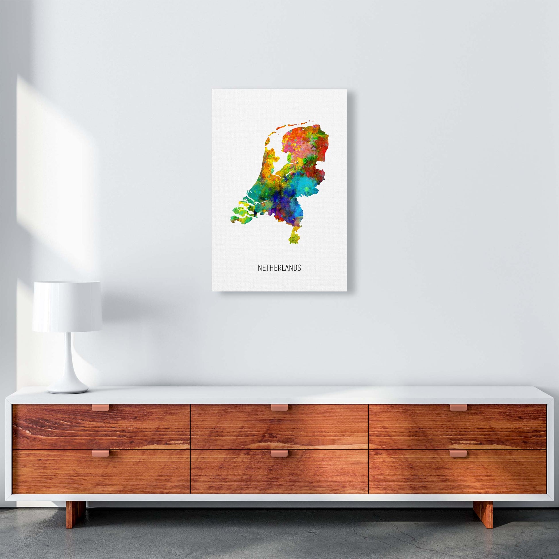 Netherlands Watercolour Map Art Print by Michael Tompsett A2 Canvas