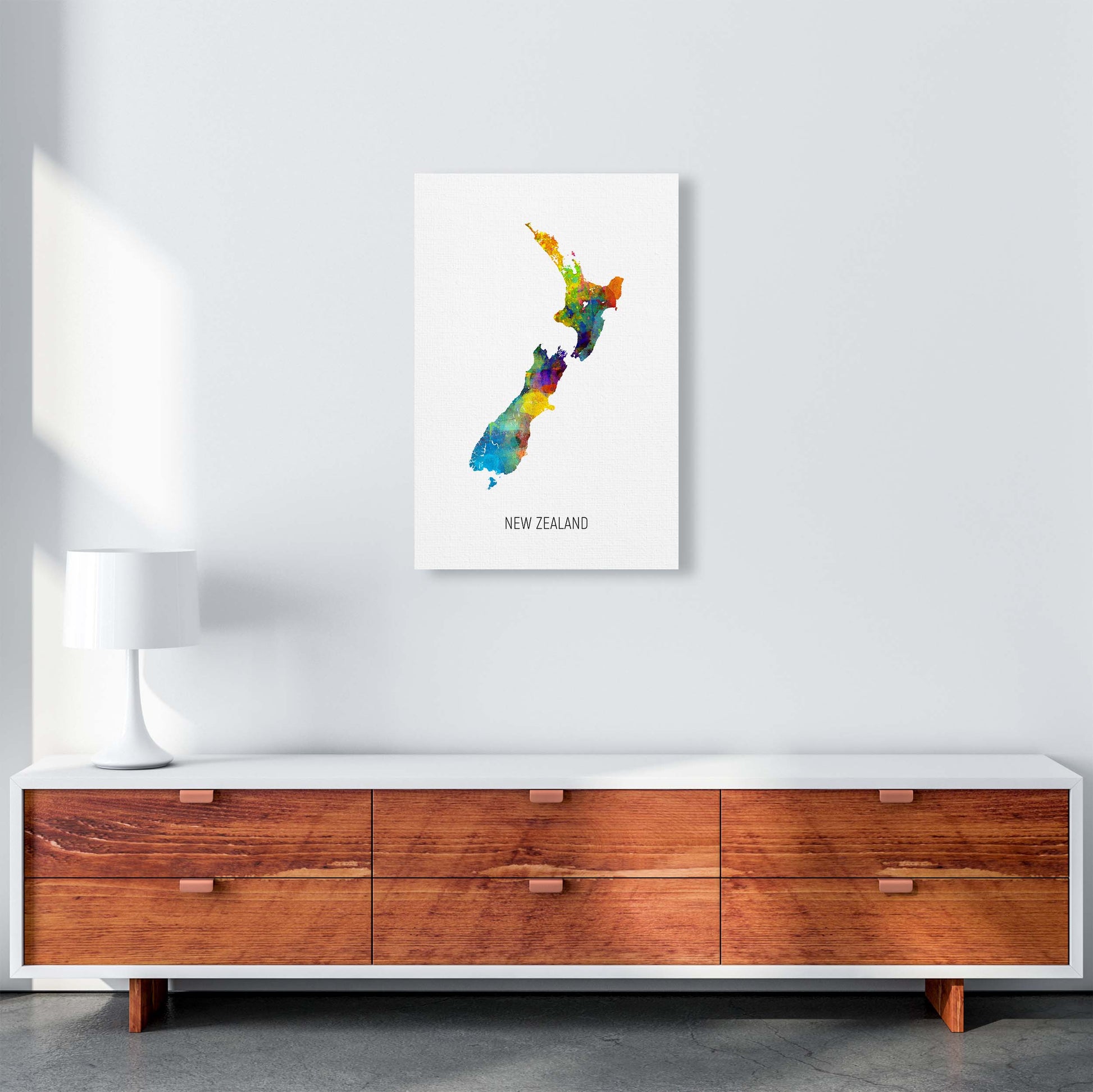 New Zealand Watercolour Map Art Print by Michael Tompsett A2 Canvas