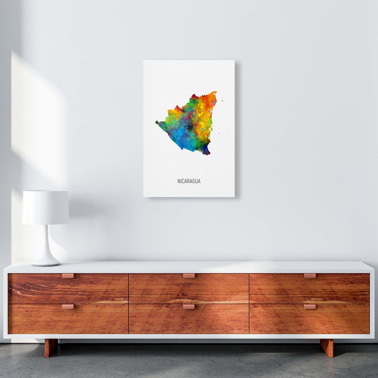 Nicaragua Watercolour Map Art Print by Michael Tompsett A2 Canvas