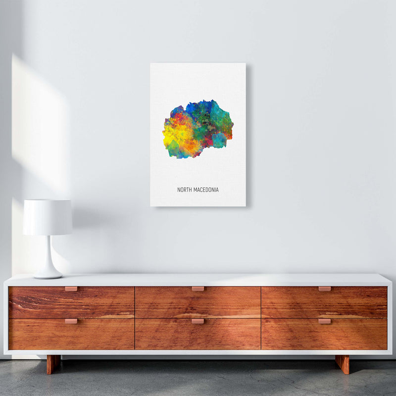 North Macedonia Watercolour Map Art Print by Michael Tompsett A2 Canvas