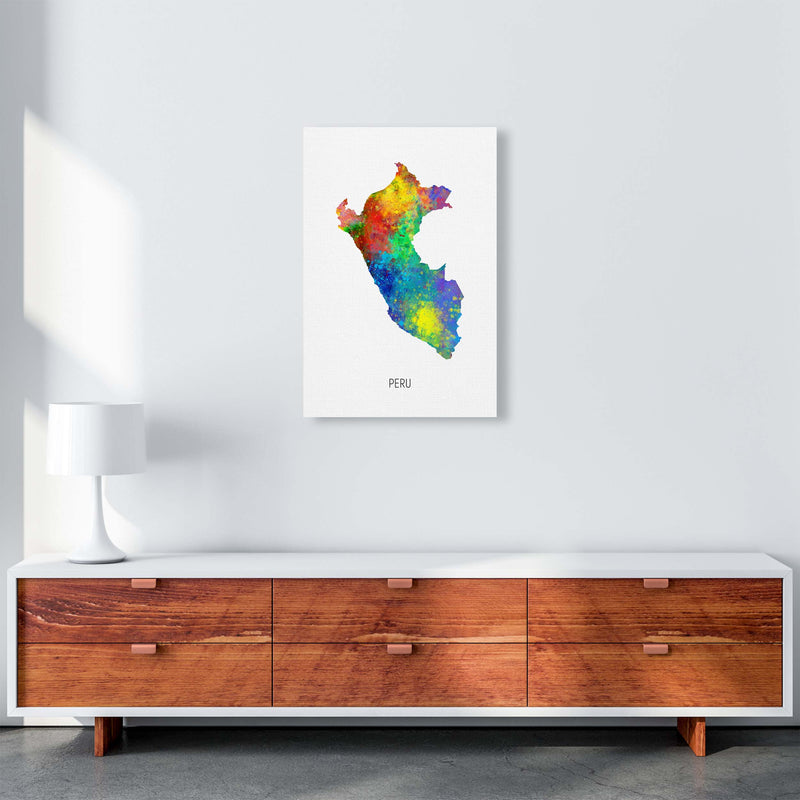 Peru Watercolour Map Art Print by Michael Tompsett A2 Canvas