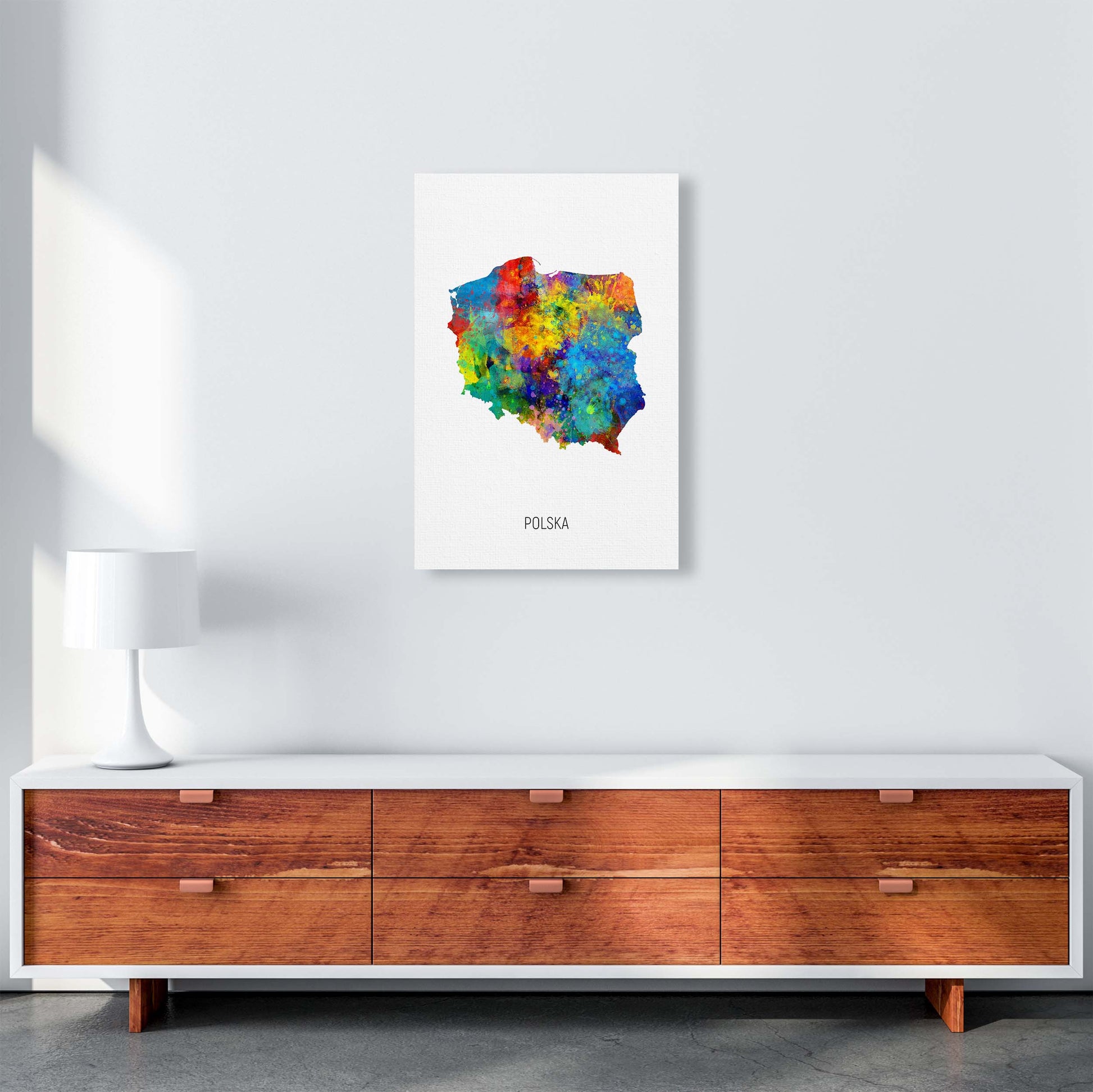Polska Watercolour Map Art Print by Michael Tompsett A2 Canvas