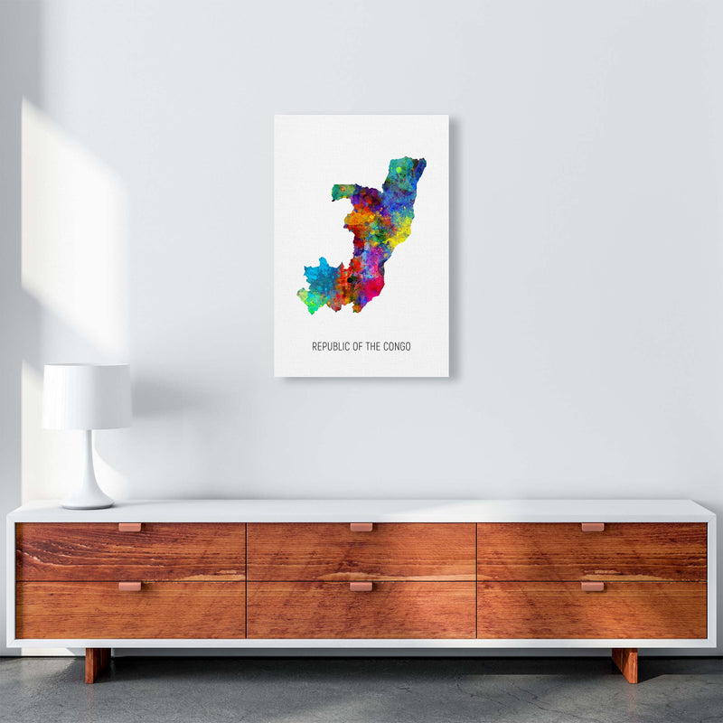 Republic Of The Congo Watercolour Map  by Michael Tompsett A2 Canvas