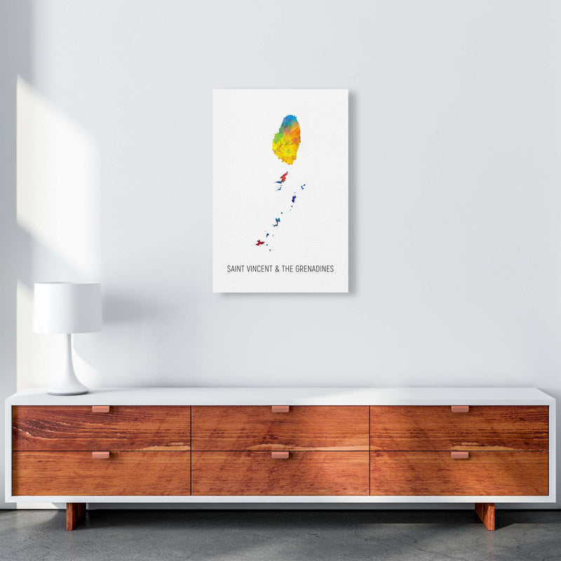 Saint Vincent And The Grenadines Watercolour Map  by Michael Tompsett A2 Canvas