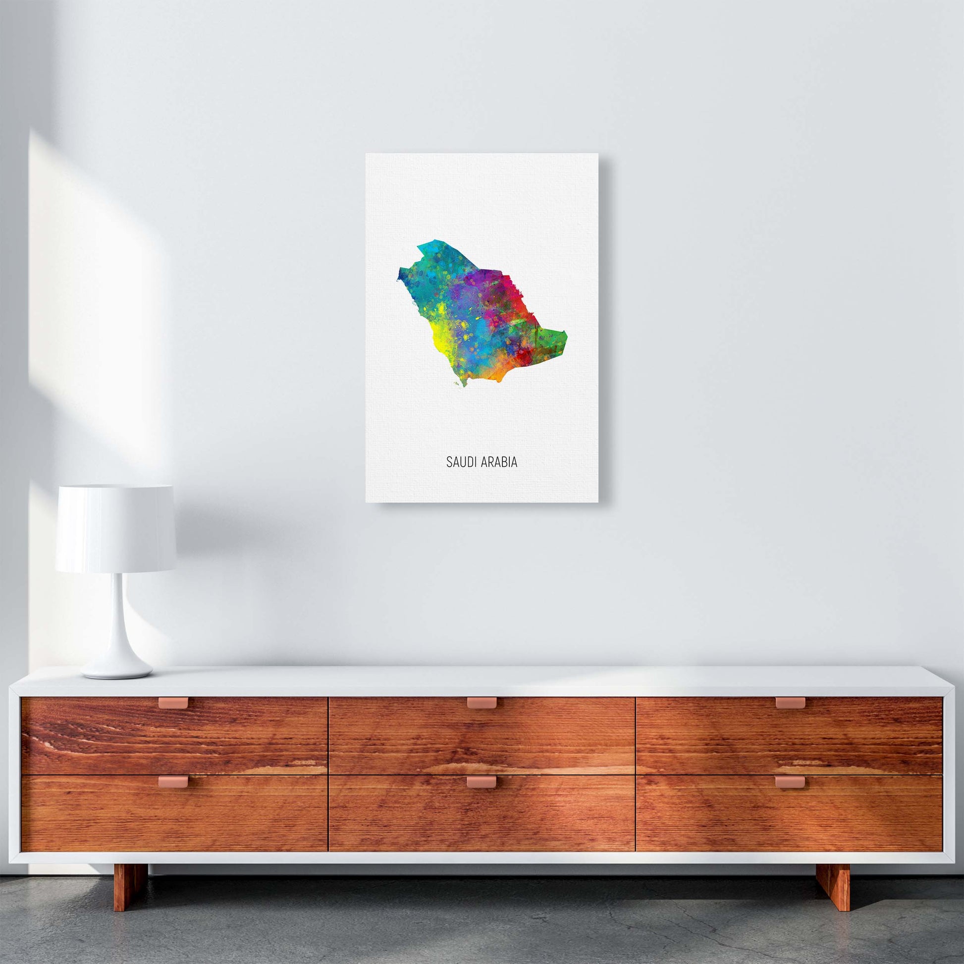 Saudi Arabia Watercolour Map Art Print by Michael Tompsett A2 Canvas