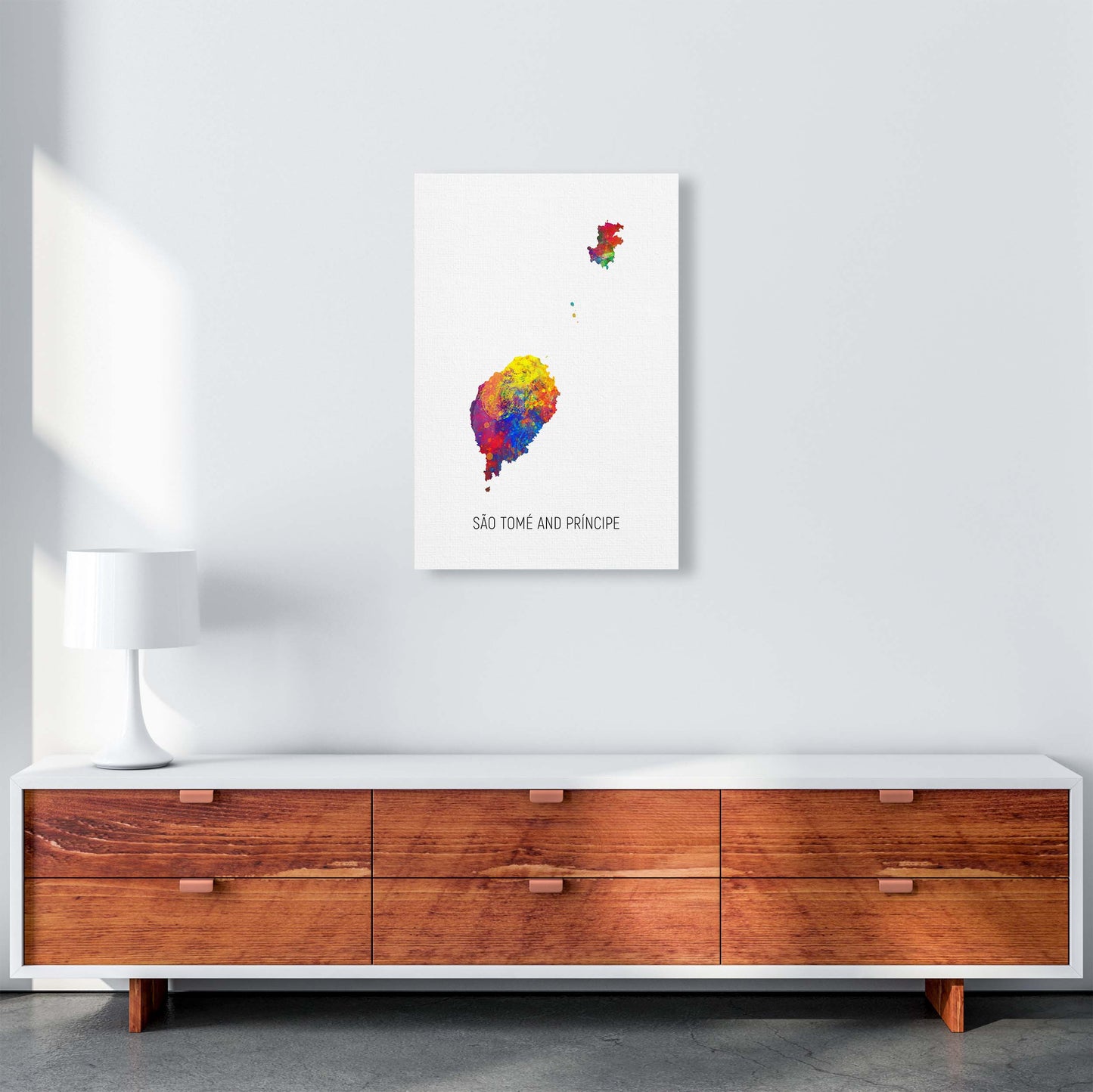 Sao Tome And Principe Watercolour Map  by Michael Tompsett A2 Canvas