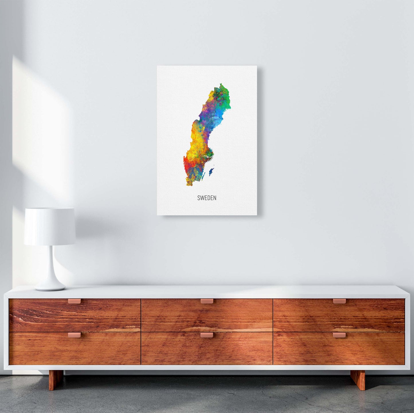 Sweden Watercolour Map Art Print by Michael Tompsett A2 Canvas