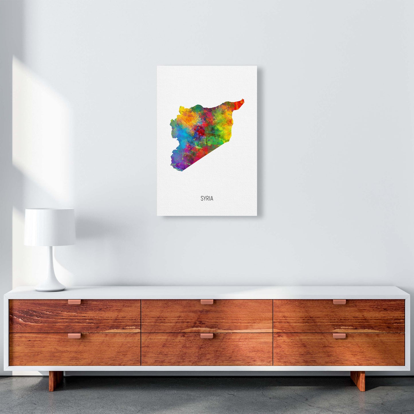 Syria Watercolour Map Art Print by Michael Tompsett A2 Canvas