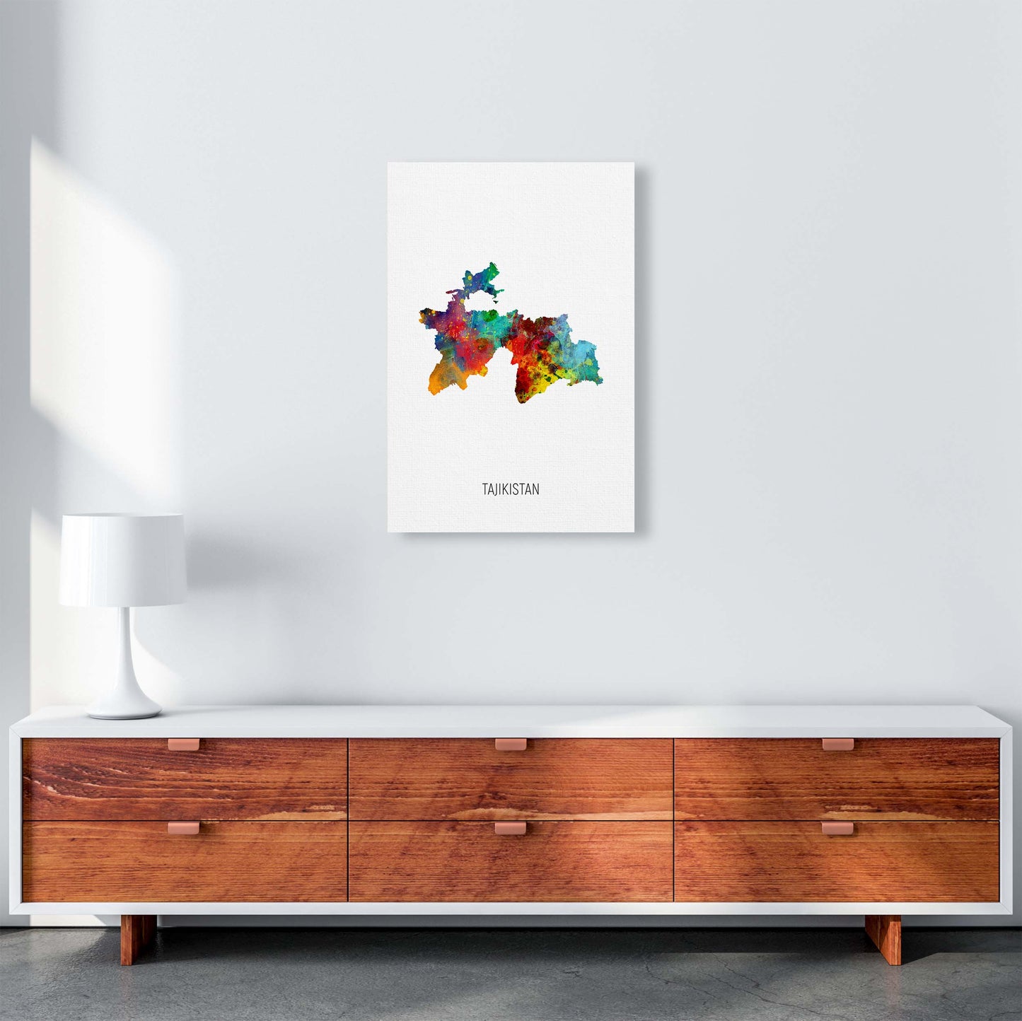 Tajikistan Watercolour Map Art Print by Michael Tompsett A2 Canvas