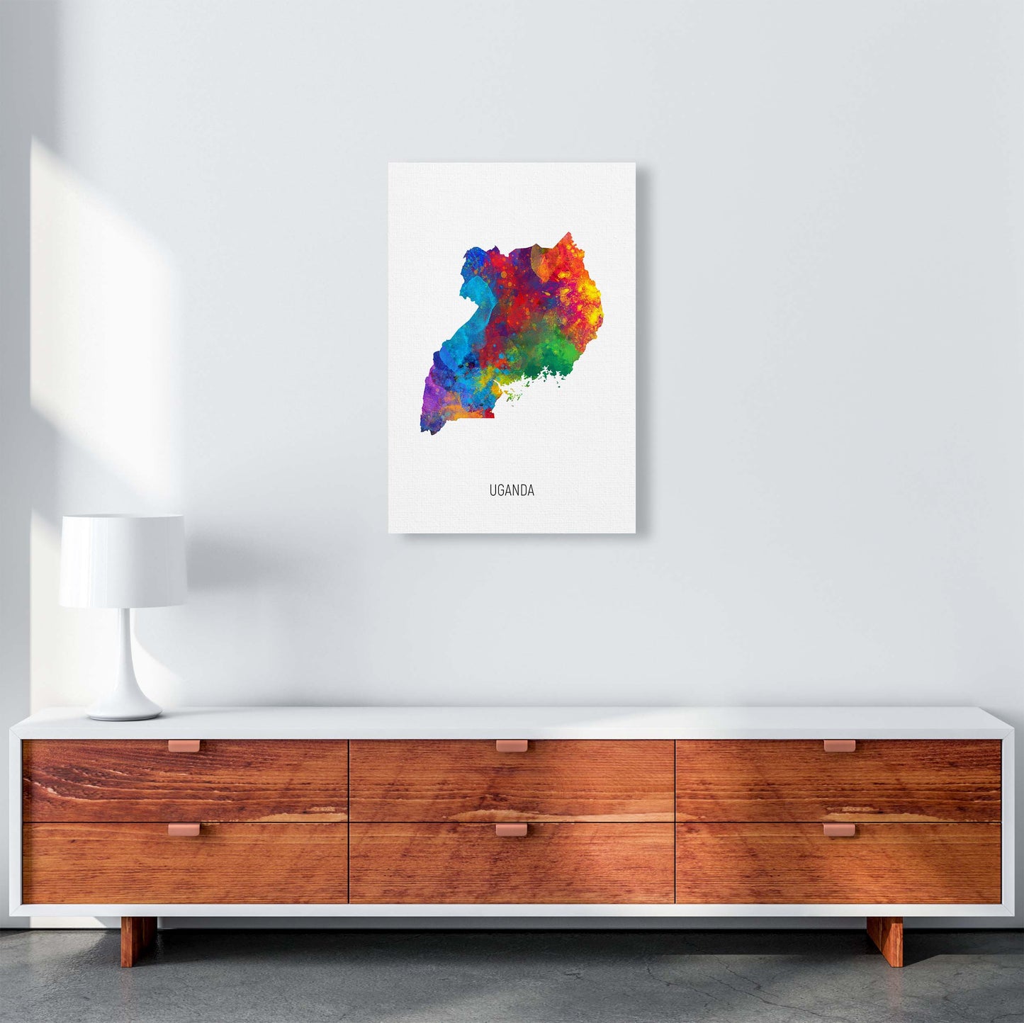 Uganda Watercolour Map Art Print by Michael Tompsett A2 Canvas