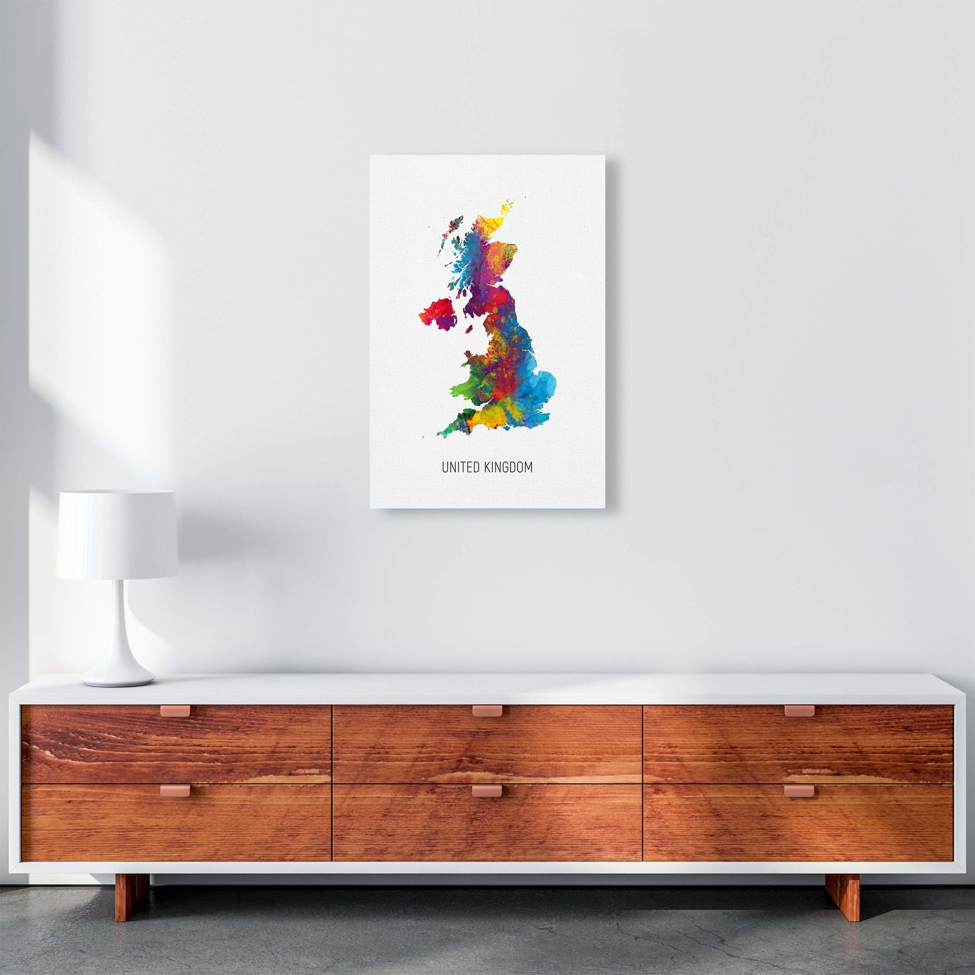 United Kingdom Watercolour Map Art Print by Michael Tompsett A2 Canvas