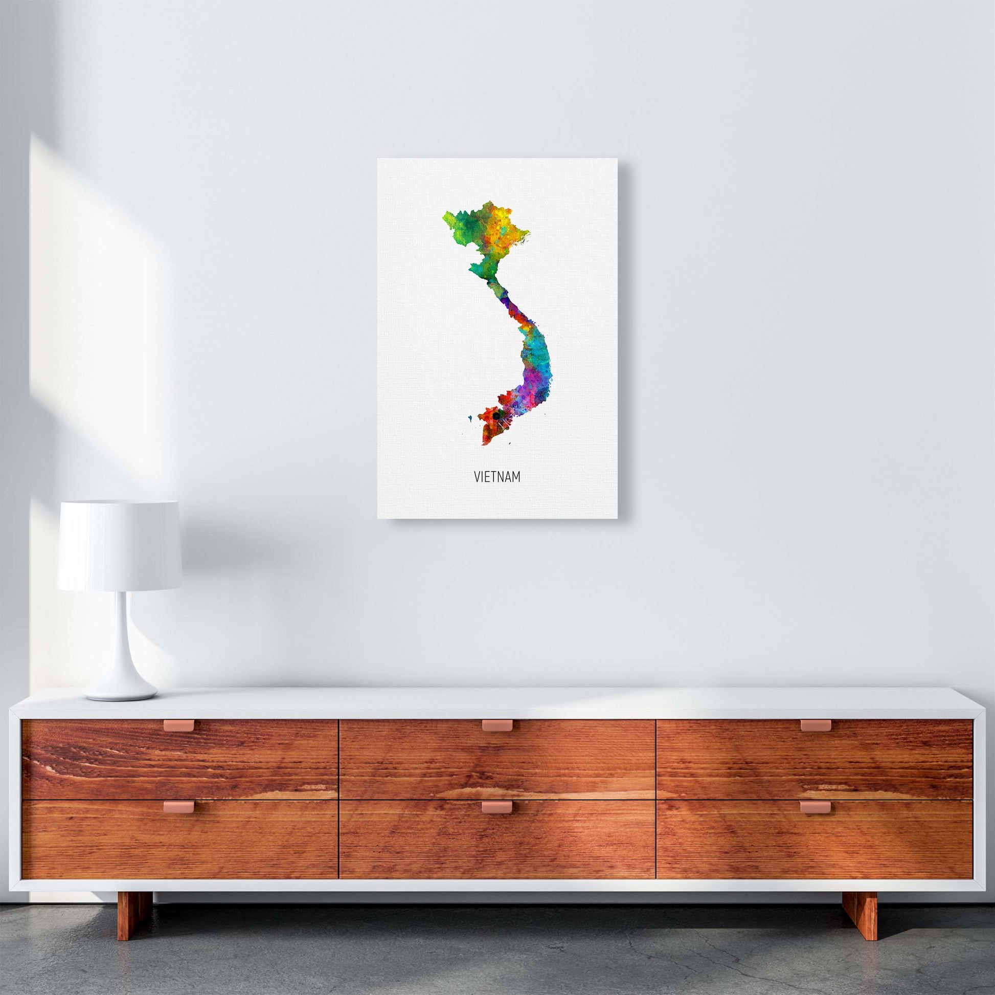 Vietnam Watercolour Map Art Print by Michael Tompsett A2 Canvas