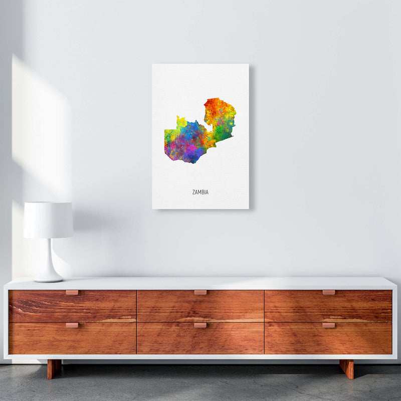 Zambia Watercolour Map Art Print by Michael Tompsett A2 Canvas