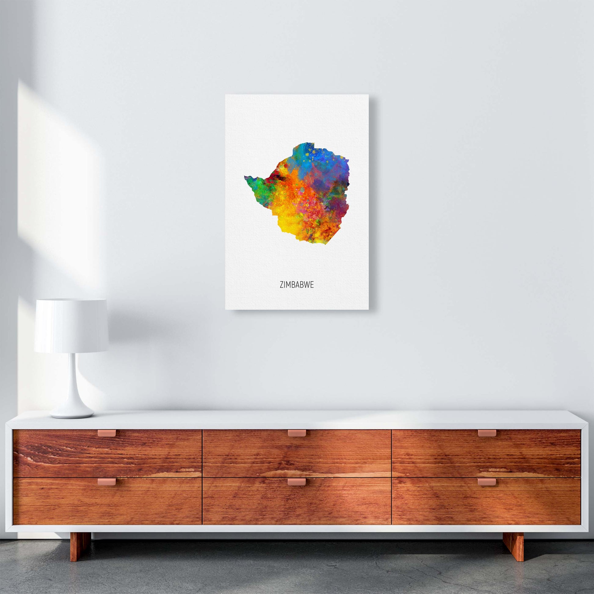Zimbabwe Watercolour Map Art Print by Michael Tompsett A2 Canvas