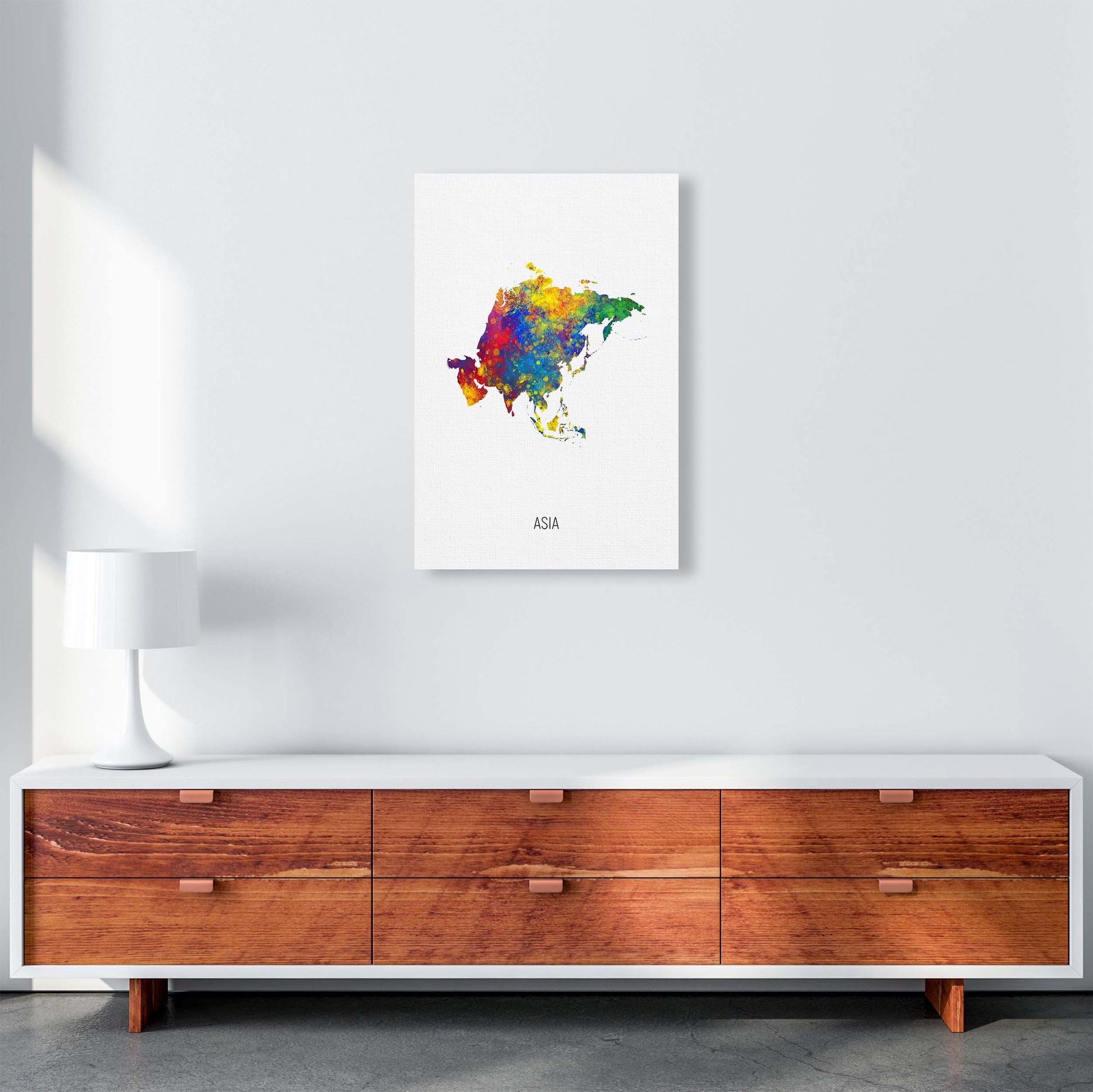 Asia Watercolour Map Art Print by Michael Tompsett A2 Canvas
