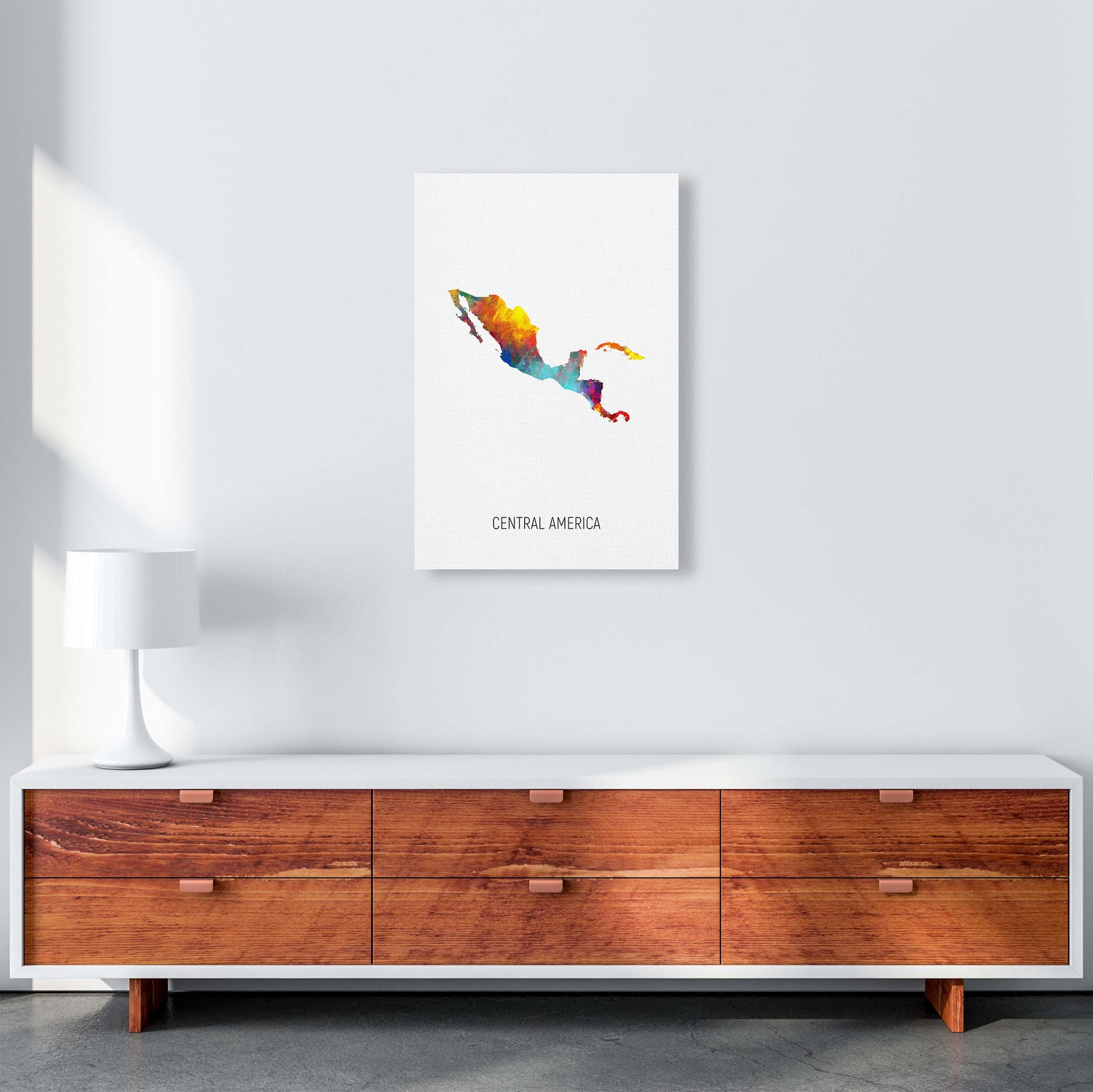 Central America Watercolour Map Art Print by Michael Tompsett A2 Canvas
