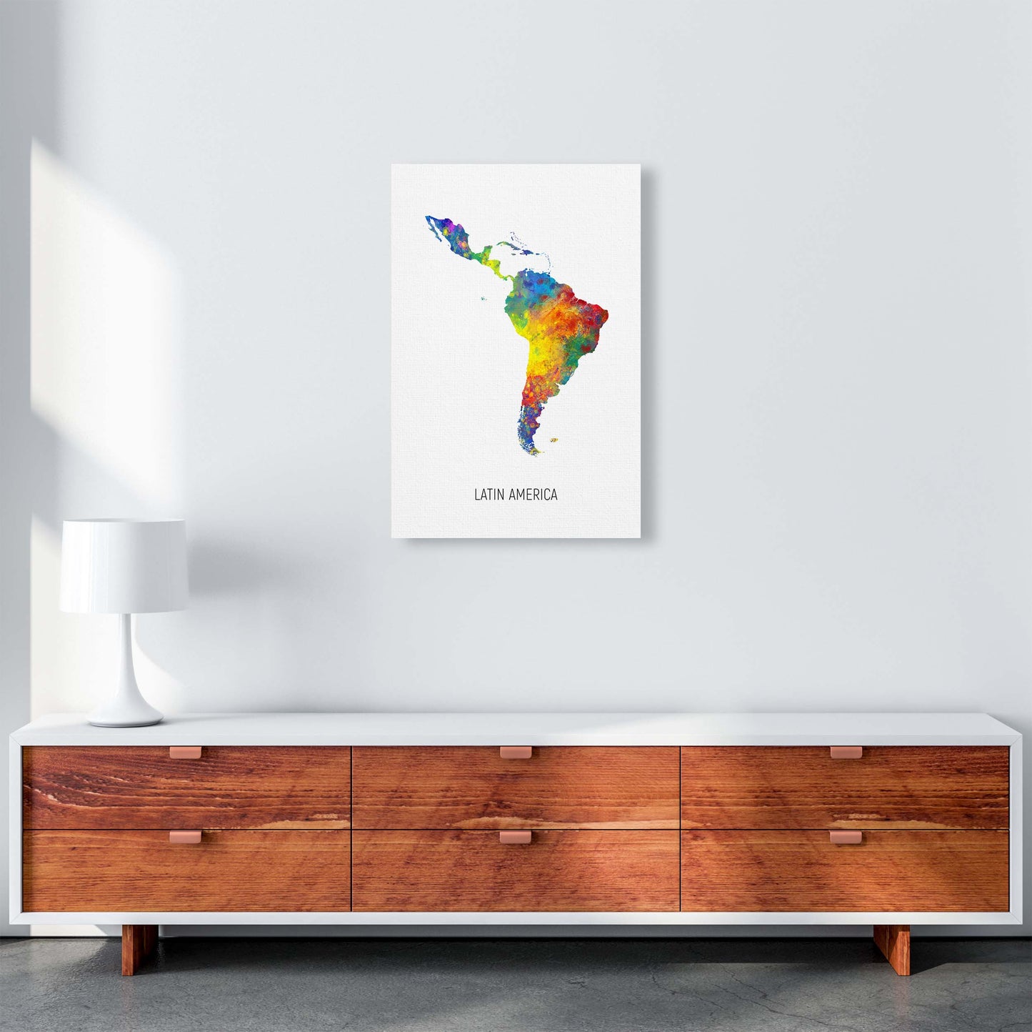 Latin America Watercolour Map Art Print by Michael Tompsett A2 Canvas