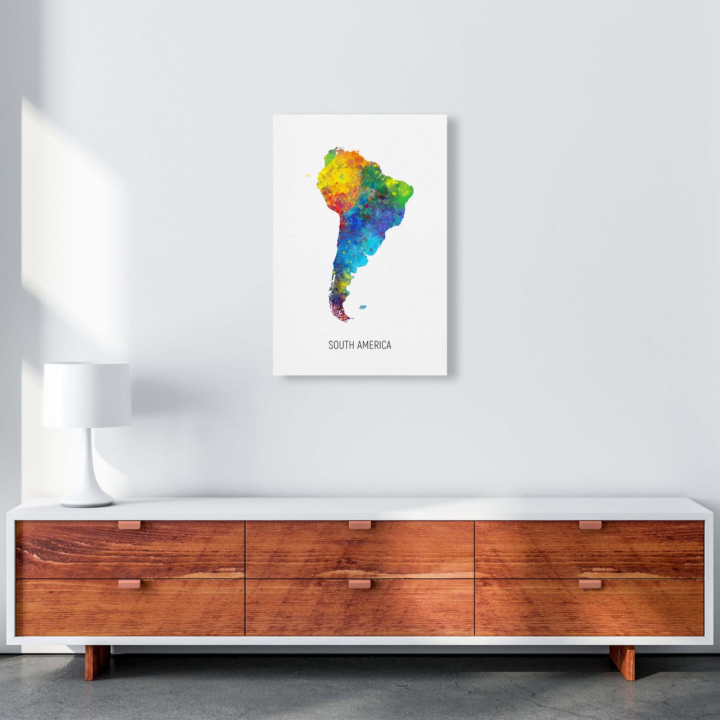 South America Watercolour Map Art Print by Michael Tompsett A2 Canvas