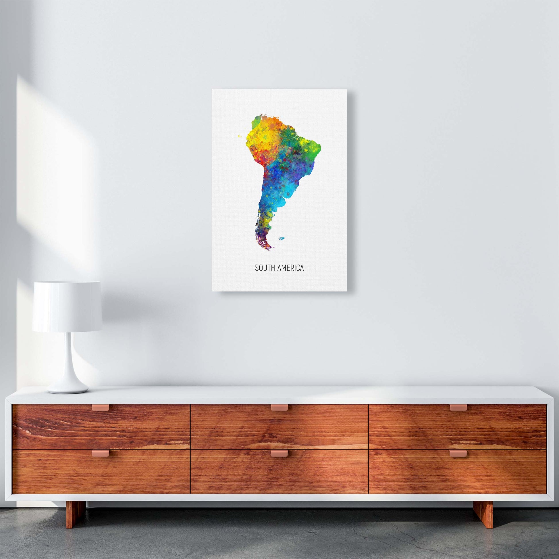 South America Watercolour Map Art Print by Michael Tompsett A2 Canvas
