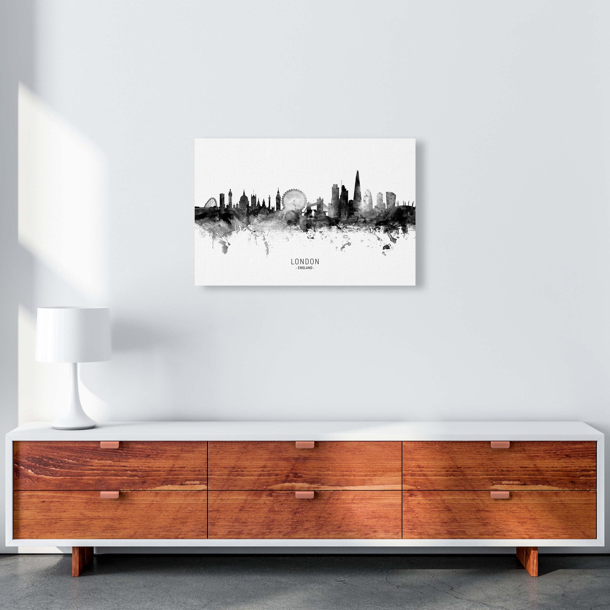 London England Skyline Black White City Name  by Michael Tompsett A2 Canvas